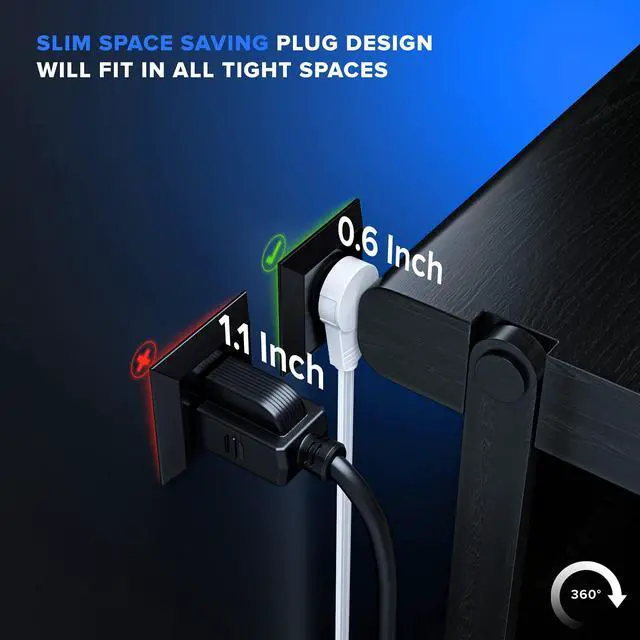 Alt view image 2 of 7 - Cable 15 Ft 360° Rotating Flat Plug Extension Cord/Wire, 16 AWG Multi 3 Outlet Extension Wire, 3 Prong Grounded Wire - White - UL Certified