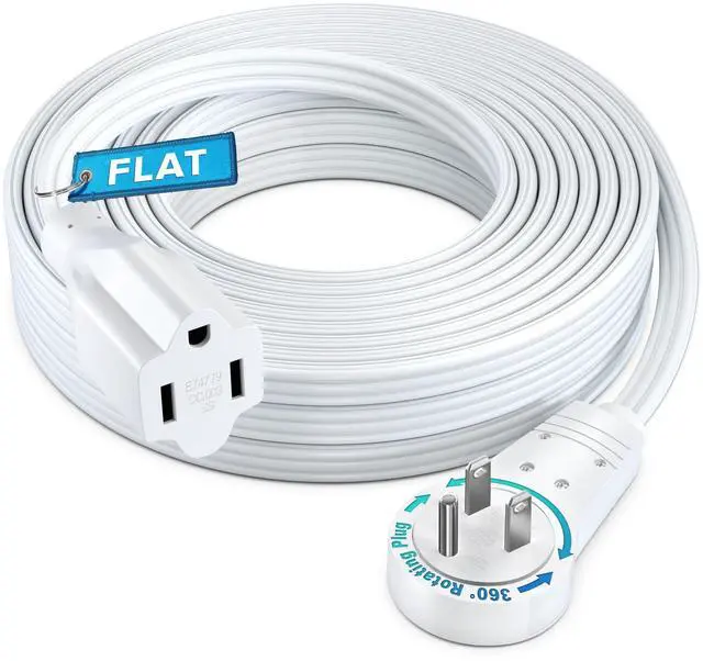 Main image of 360 Rotating Flat Plug Extension Cord 30 feet with Slim Space-Saving Plug Design, Low Profile (White)