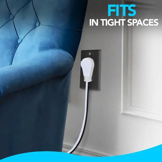 Alt view image 5 of 7 - 25 Ft Extension Cord 360° Rotating Flat Plug, 16 AWG, Slim White Power Cable for Tight Spaces, ETL Certified for Indoor & Office Use