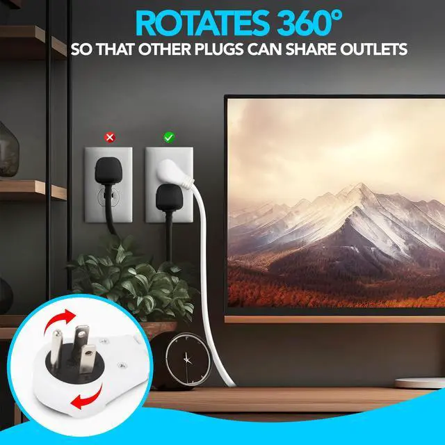 Alt view image 2 of 7 - 25 Ft Extension Cord 360° Rotating Flat Plug, 16 AWG, Slim White Power Cable for Tight Spaces, ETL Certified for Indoor & Office Use