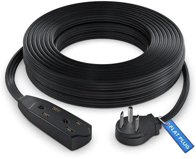 Main image of Cable 25 Feet Flat Plug Extension Cord/Wire, Multi Outlet - 3 Prong Angled Plug Extension Cord - Black UL Certified