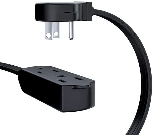 Alt view image 2 of 6 - Cable 25 Feet Flat Plug Extension Cord/Wire, Multi Outlet - 3 Prong Angled Plug Extension Cord - Black UL Certified