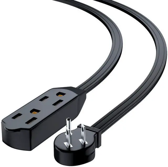 Alt view image 3 of 6 - Cable 25 Feet Flat Plug Extension Cord/Wire, Multi Outlet - 3 Prong Angled Plug Extension Cord - Black UL Certified