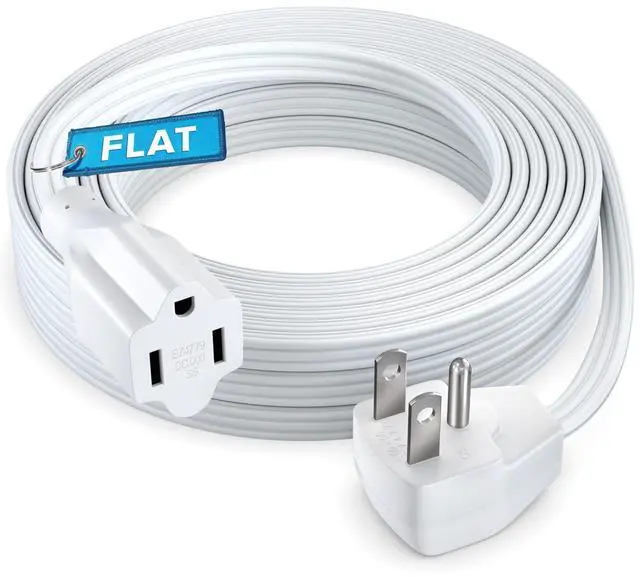 Main image of Extension Cord Heavy Duty (25 Feet) Flat Wire 3-Prong Flat Plug, 14 AWG Power Cord - UL Certified, White, Ideal for Home and Office Use, Appliances, Electronics, Power Tools