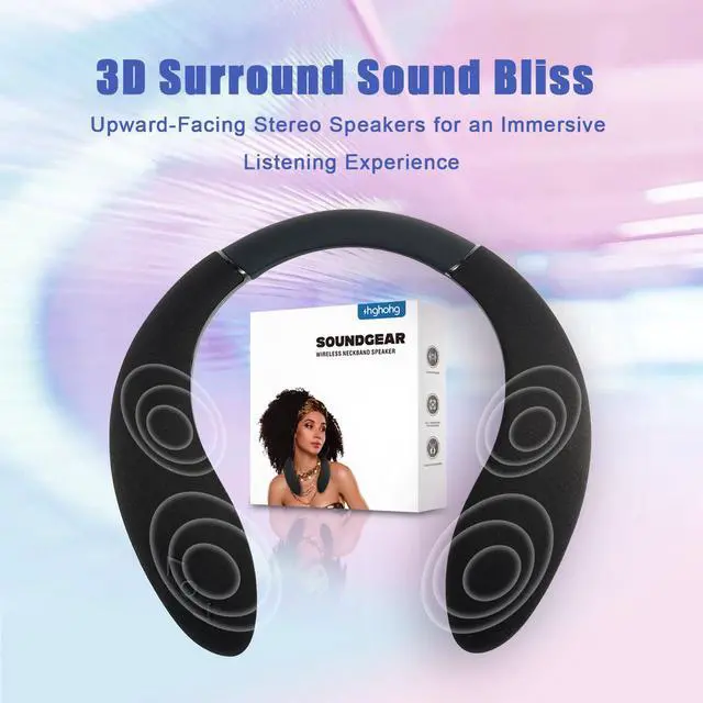 Alt view image 2 of 7 - Neckband Speaker, Wireless Wearable Speaker True 3D Stereo HiFi Sound, Portable Personal Body Speakers with 24H Playtime, for Home, Office, and Outdoors