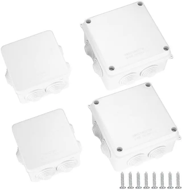 Main image of 4 Pcs Junction Boxes IP65/IP55 Waterproof, White ABS Plastic Dustproof Electrical Project Enclosure Boxes, Universal Outdoor Electrical Boxes Cable Connectors for Electronics Cables, 2 Sizes