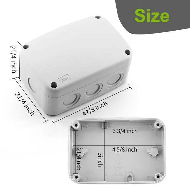 Alt view image 7 of 7 - Junction Box, Project Box IP66 Waterproof Outdoor Box ABS Plastic Electrical Boxes Electronic Enclosure White,4.9 x 3.3 x 2.3 inch (125x86x62mm)