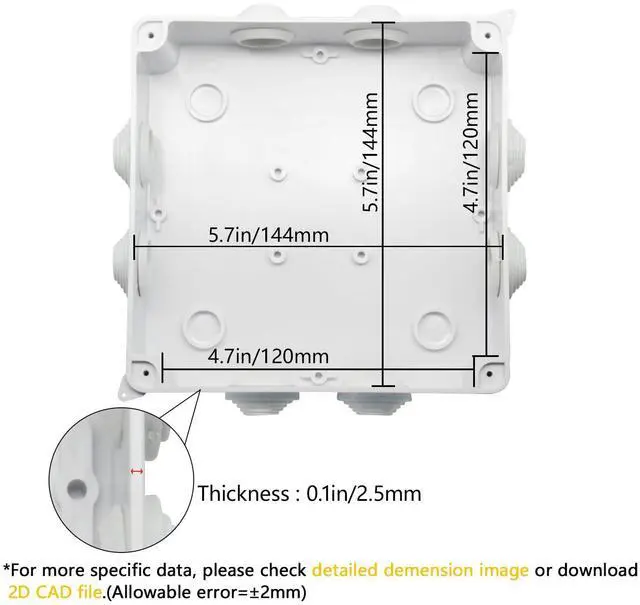 Alt view image 3 of 7 - ABS Plastic Dustproof Waterproof IP65 Junction Box Universal Electrical Project Enclosure White 5.9 x 5.9 x 2.8 inch (150 x 150 x 70 mm)