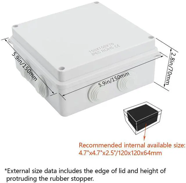 Alt view image 2 of 7 - ABS Plastic Dustproof Waterproof IP65 Junction Box Universal Electrical Project Enclosure White 5.9 x 5.9 x 2.8 inch (150 x 150 x 70 mm)
