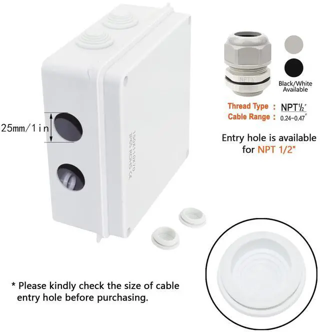 Alt view image 5 of 7 - ABS Plastic Dustproof Waterproof IP65 Junction Box Universal Electrical Project Enclosure White 5.9 x 5.9 x 2.8 inch (150 x 150 x 70 mm)