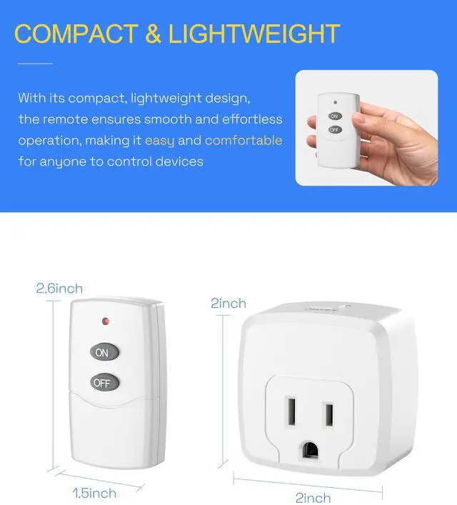 Alt view image 6 of 7 - Remote Control Outlet Plug Remote Light Switch Remote Outlet Switch Wireless On Off Switch Plug for Chritmas Light and Household Appliances, 15A/1875W(1 Outlet + 1Remote)