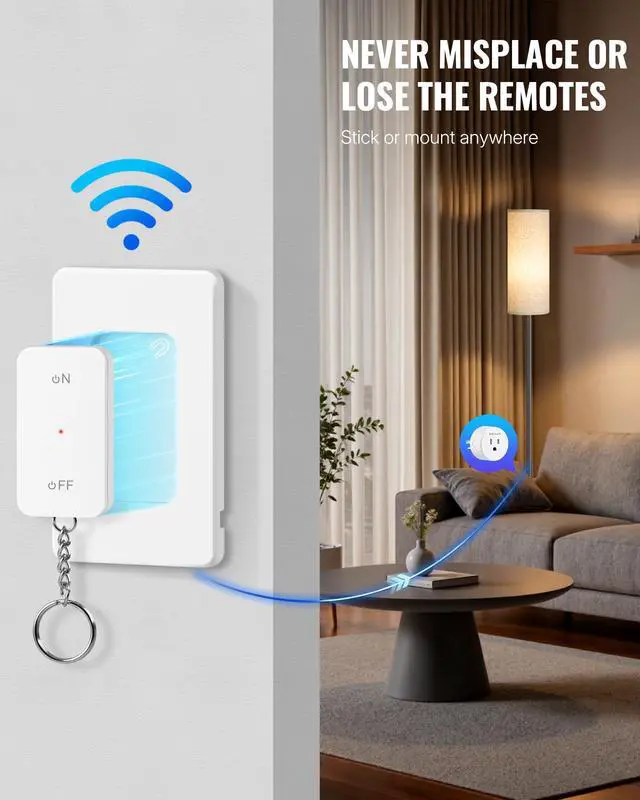 Alt view image 2 of 7 - Remote Control Outlet, Wireless Light Switch with Magnetic Base, On Off Remote Outlet Switch for Light, Lamp, Home Appliance, 100ft RF Range, 15A/1875W, Pre-Programmed, FCC Listed W09RC1106