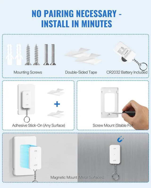 Alt view image 7 of 7 - Remote Control Outlet, Wireless Light Switch with Magnetic Base, On Off Remote Outlet Switch for Light, Lamp, Home Appliance, 100ft RF Range, 15A/1875W, Pre-Programmed, FCC Listed W09RC1106