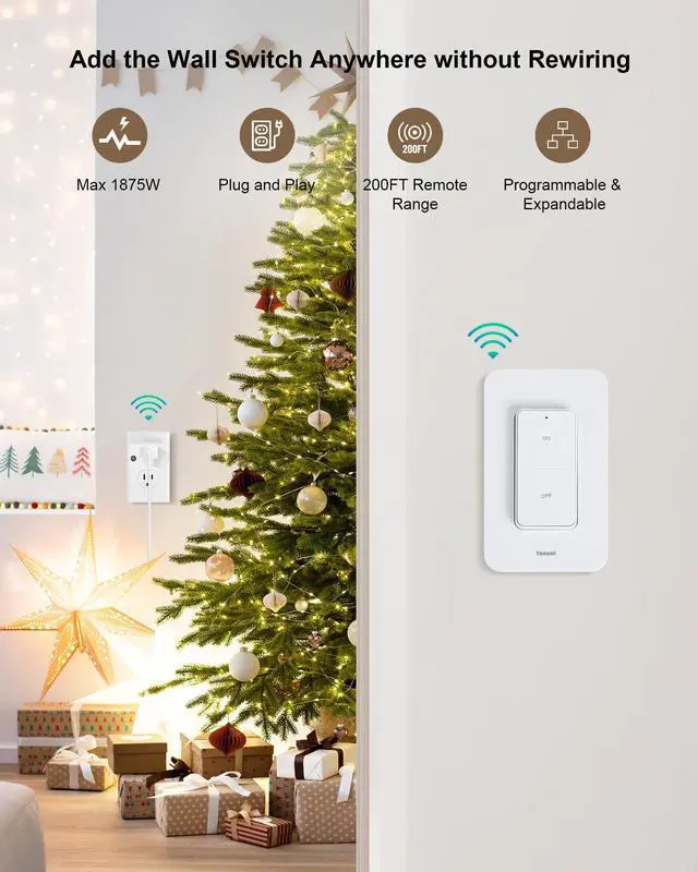 Alt view image 2 of 7 - Remote Control Outlet Wireless Wall Switch, 200FT Long Range RF Remote Light Switch, Mini Electrical Outlet Plug, 15A/1875W High-Power for Lamps, Lights, Household Appliances, ETL Listed