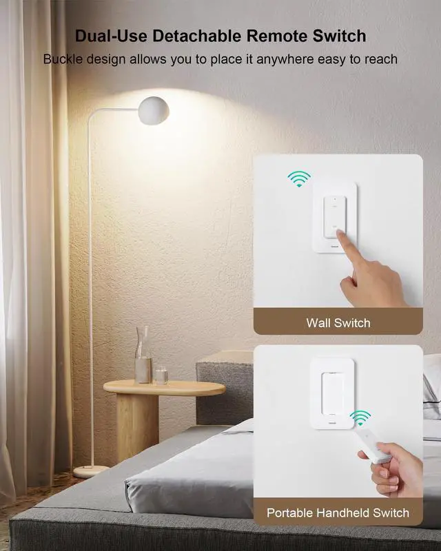 Alt view image 4 of 7 - Remote Control Outlet Wireless Wall Switch, 200FT Long Range RF Remote Light Switch, Mini Electrical Outlet Plug, 15A/1875W High-Power for Lamps, Lights, Household Appliances, ETL Listed