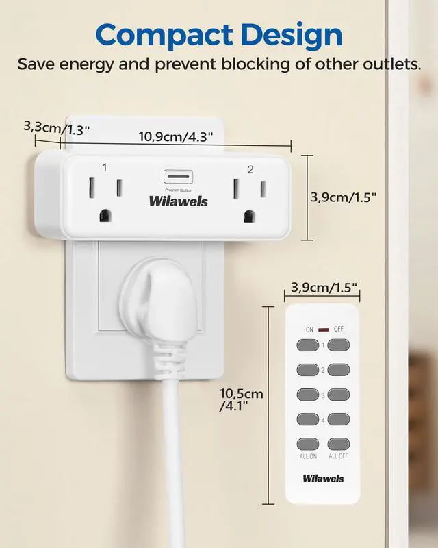 Alt view image 5 of 7 - Remote Control Outlet with 4 Independent Control Sockets, WILAWELS Wireless Remote Light Switch for Christmas Tree Lights, String Lights, 15A/1875W/125V, FCC Certified, One Remote for 4 Plugs