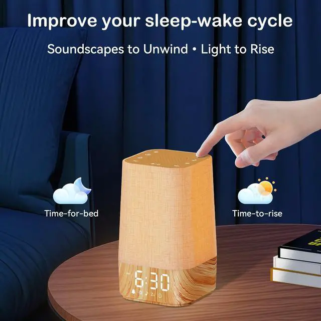 Alt view image 5 of 7 - Sunrise Alarm Clock with Noise Machine: Digital Alarm Clock for Bedrooms, Nature Sounds for Gentle Wake Up, 30 Sleep Sounds, Adjustable Brightness & Volume, Timer - Wood Grain