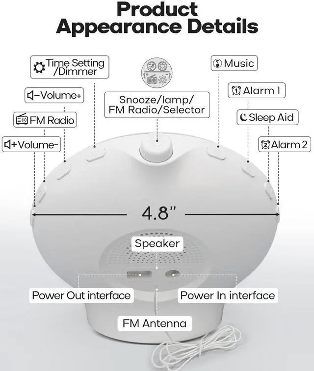 Alt view image 6 of 7 - Sunrise Alarm Clock for Heavy Sleepers, Wake Up Light with Sunrise/Sunset Simulation, Dual Alarms & Natural Sounds, Snooze & Sleep Aid, FM Radio, 7 Colors Night Light for Bedroom, Ideal for Gift