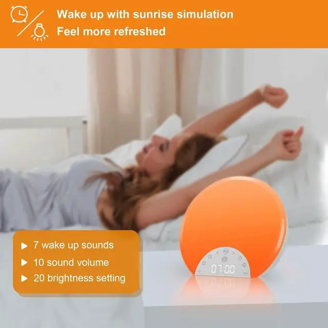 Alt view image 2 of 7 - Sunrise Alarm Clock Wake Up Light for Kids, Adults, Heavy Sleepers with Dual Alarms, Snooze, Sleep Aid with 7 Nature Sounds for Bedrooms with 8 Colors Night Light, FM Radio, Gift Ideas