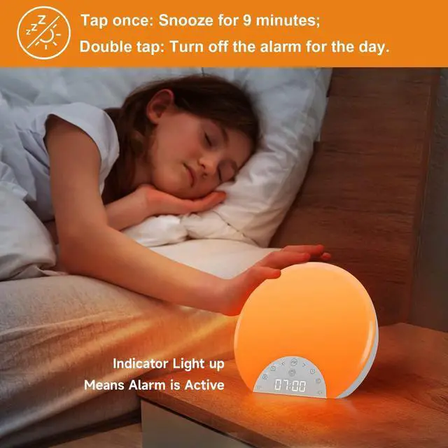 Alt view image 3 of 7 - Sunrise Alarm Clock Wake Up Light for Kids, Adults, Heavy Sleepers with Dual Alarms, Snooze, Sleep Aid with 7 Nature Sounds for Bedrooms with 8 Colors Night Light, FM Radio, Gift Ideas