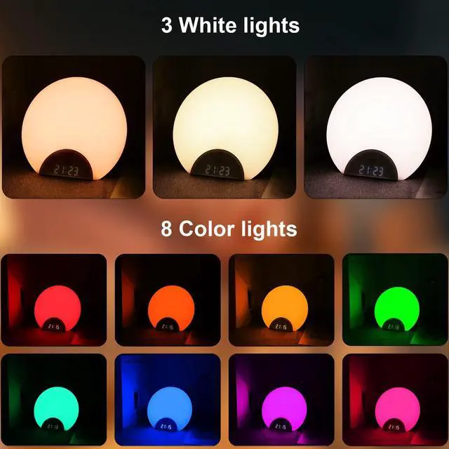 Alt view image 5 of 7 - Sunrise Alarm Clock Wake Up Light for Kids, Adults, Heavy Sleepers with Dual Alarms, Snooze, Sleep Aid with 7 Nature Sounds for Bedrooms with 8 Colors Night Light, FM Radio, Gift Ideas
