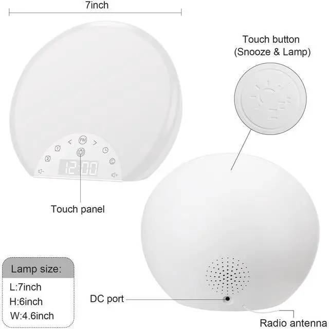 Alt view image 7 of 7 - Sunrise Alarm Clock Wake Up Light for Kids, Adults, Heavy Sleepers with Dual Alarms, Snooze, Sleep Aid with 7 Nature Sounds for Bedrooms with 8 Colors Night Light, FM Radio, Gift Ideas