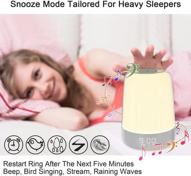 Alt view image 3 of 7 - Touch Wake Up Night Light with Sunrise Simulation Alarm Clock, 3 Ways Dimmable Warm White Bedside Lamp for Kid Bedrooms RGB Ambient Table Nightstand Light,Sleep Aid Snooze Timer Mode