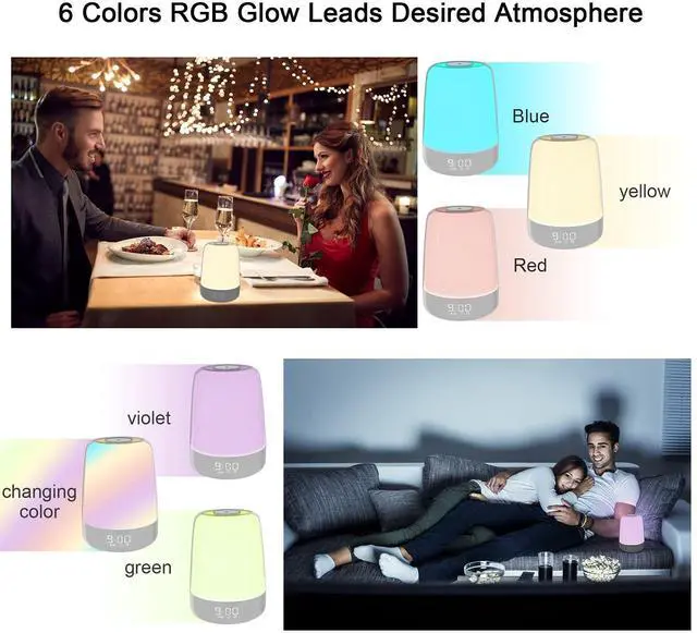 Alt view image 6 of 7 - Touch Wake Up Night Light with Sunrise Simulation Alarm Clock, 3 Ways Dimmable Warm White Bedside Lamp for Kid Bedrooms RGB Ambient Table Nightstand Light,Sleep Aid Snooze Timer Mode