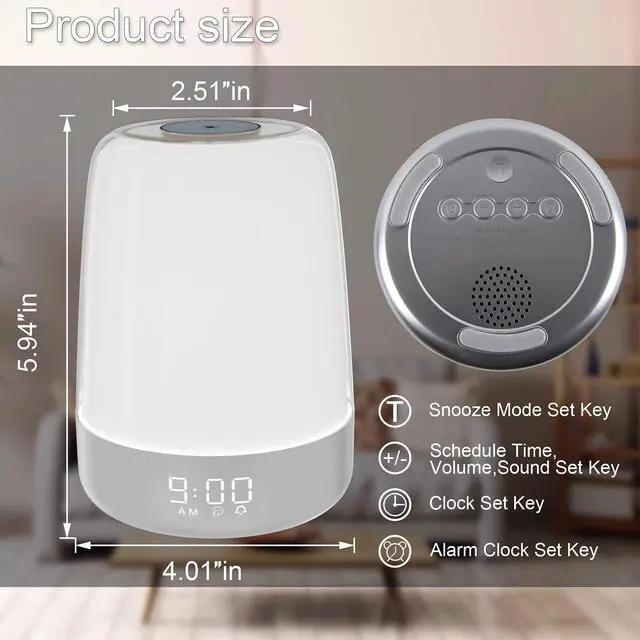 Alt view image 7 of 7 - Touch Wake Up Night Light with Sunrise Simulation Alarm Clock, 3 Ways Dimmable Warm White Bedside Lamp for Kid Bedrooms RGB Ambient Table Nightstand Light,Sleep Aid Snooze Timer Mode