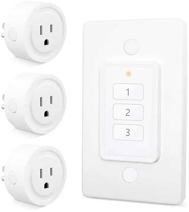 Main image of 656ft Wireless Wall-Switch: Remote Control Outlet 3 Pack Lights & Small Appliances No Wiring 1 Remote for 3 Plugs