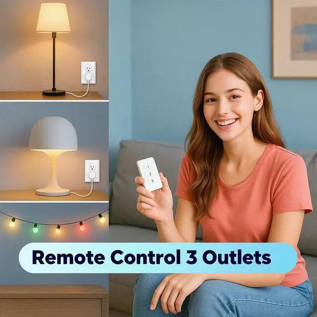 Alt view image 3 of 7 - 656ft Wireless Wall-Switch: Remote Control Outlet 3 Pack Lights & Small Appliances No Wiring 1 Remote for 3 Plugs