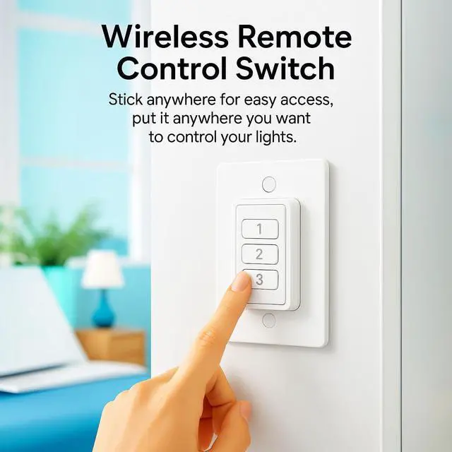 Alt view image 6 of 7 - 656ft Wireless Wall-Switch: Remote Control Outlet 3 Pack Lights & Small Appliances No Wiring 1 Remote for 3 Plugs