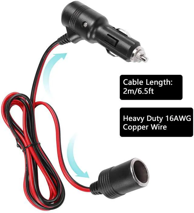 Alt view image 6 of 7 - 12V 24V Car Cigarette Lighter Plug to Socket Power Cable with On Off Switch,Car Cigarette Lighter Male to Female Outlet Extension Cord with 15A Fuse(2M/6.6FT)