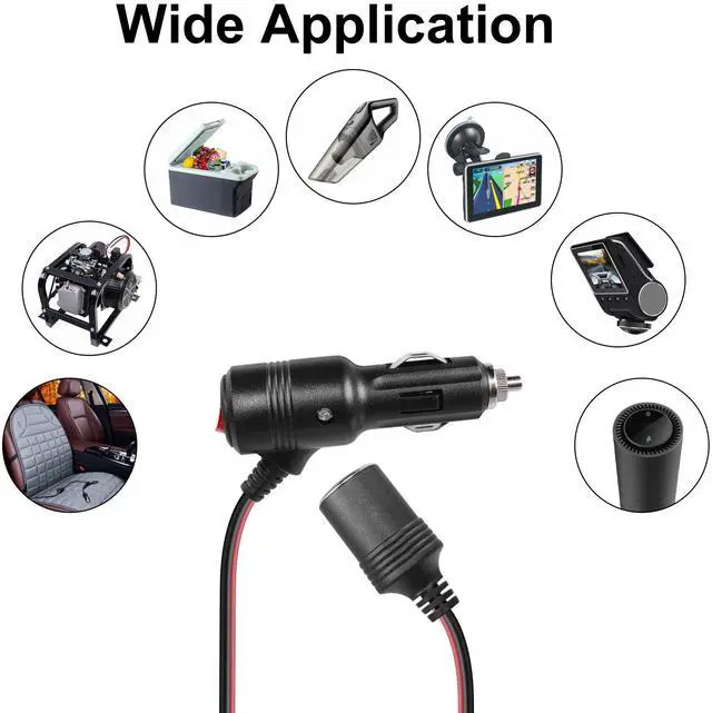 Alt view image 7 of 7 - 12V 24V Car Cigarette Lighter Plug to Socket Power Cable with On Off Switch,Car Cigarette Lighter Male to Female Outlet Extension Cord with 15A Fuse(2M/6.6FT)