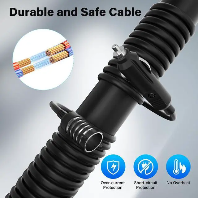 Alt view image 3 of 6 - 12V/24V Car Cigarette Lighter Extension Cord 15 FT,16AWG Heavy Duty Extension Wire with 15A Spare Fuse,Auto DC Power Plug Connector for Car Inverter/Air Pump/car Refrigerator,Male to Female Socket