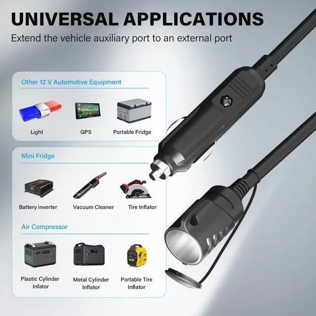 Alt view image 4 of 6 - 12V/24V Car Cigarette Lighter Extension Cord 15 FT,16AWG Heavy Duty Extension Wire with 15A Spare Fuse,Auto DC Power Plug Connector for Car Inverter/Air Pump/car Refrigerator,Male to Female Socket