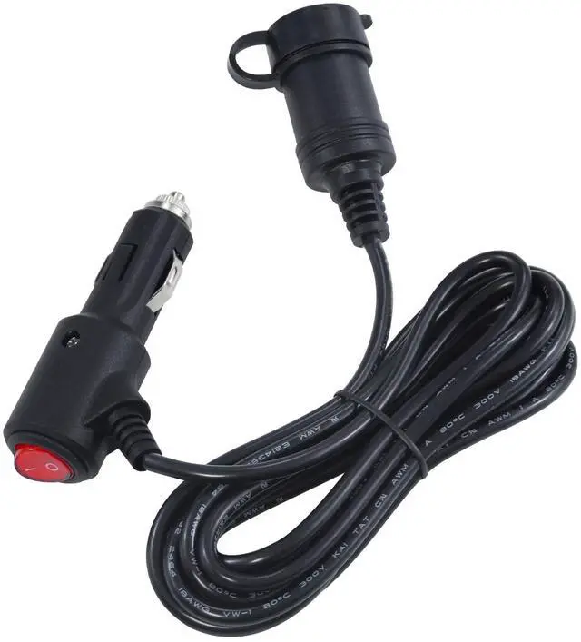 Main image of 10FT 12volt DC Cigarette Lighter Extension Cord with On Off Switch - Black Car Power Charge Extension Cable with 15A Fuse, Cigar Lighter Male Plug to Female Socket Extender with Cap for Air Compressor