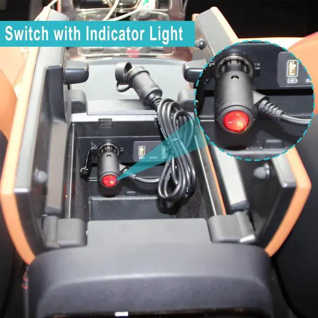 Alt view image 5 of 7 - 10FT 12volt DC Cigarette Lighter Extension Cord with On Off Switch - Black Car Power Charge Extension Cable with 15A Fuse, Cigar Lighter Male Plug to Female Socket Extender with Cap for Air Compressor