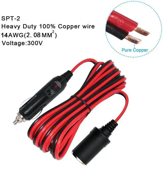 Alt view image 2 of 7 - Cigarette Lighter Extension Cord Plug 13FT - 14AWG Car Charger Cable 12-24v Male Plug to Female Socket 15A Power Adapter with LED Lights for Air Compressor Tire Pump Cooler Fridge