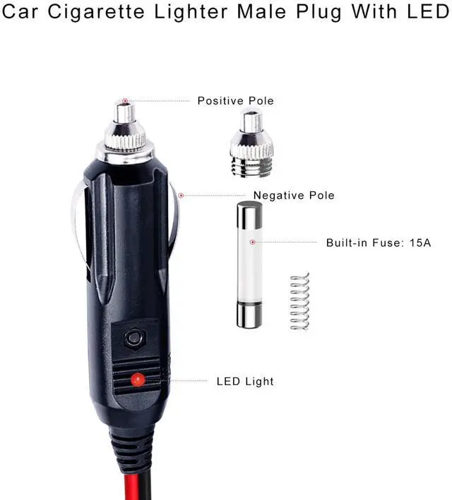 Alt view image 4 of 7 - Cigarette Lighter Extension Cord Plug 13FT - 14AWG Car Charger Cable 12-24v Male Plug to Female Socket 15A Power Adapter with LED Lights for Air Compressor Tire Pump Cooler Fridge