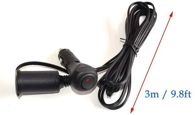 Alt view image 6 of 7 - Car Cigarette Lighter Extension Cable Plug Male to Female Socket with On Off Switch & Indicator Light with 10A Fuse 18AWG Cord 3M 9.8FT (Black) 12V 24V