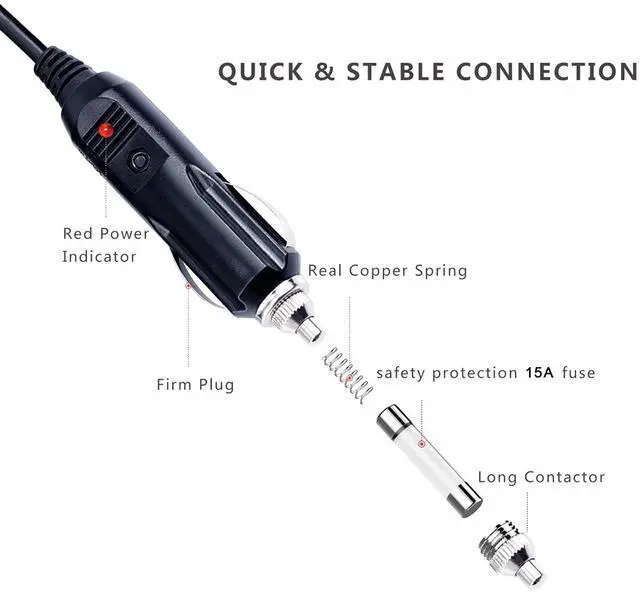 Alt view image 3 of 7 - 12V Cigarette Lighter Extension Cord 3FT -Car Charger Cigar Lighter Male Plug to Female Socket 18AWG Heavy Duty Extension Cable with LED Lights Extender for Air Compressor Pump and Tire Inflator 15A