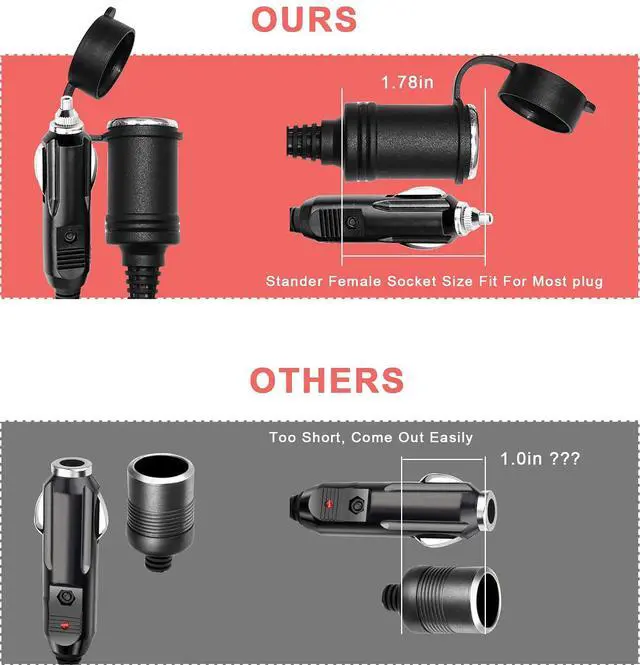 Alt view image 5 of 7 - 12V Cigarette Lighter Extension Cord 3FT -Car Charger Cigar Lighter Male Plug to Female Socket 18AWG Heavy Duty Extension Cable with LED Lights Extender for Air Compressor Pump and Tire Inflator 15A