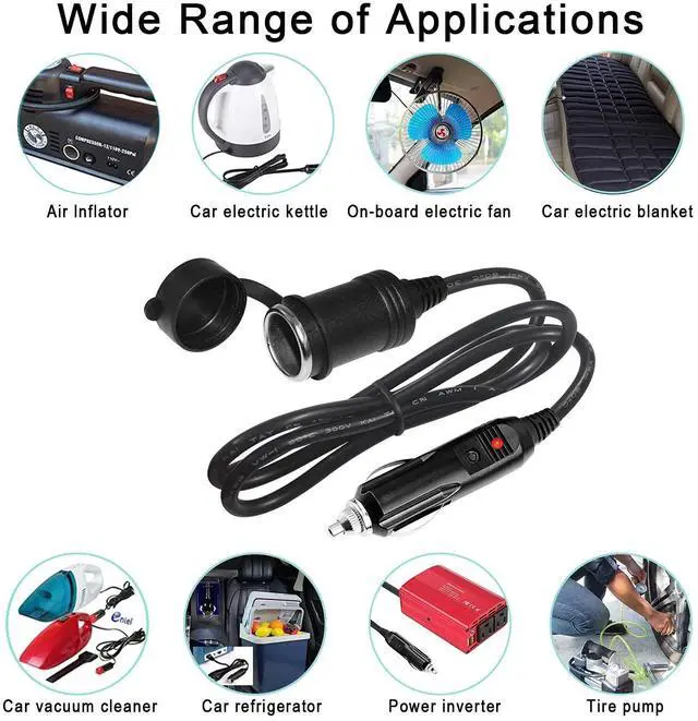 Alt view image 7 of 7 - 12V Cigarette Lighter Extension Cord 3FT -Car Charger Cigar Lighter Male Plug to Female Socket 18AWG Heavy Duty Extension Cable with LED Lights Extender for Air Compressor Pump and Tire Inflator 15A