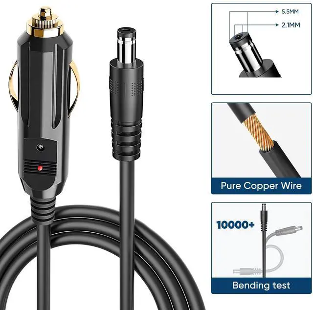 Alt view image 3 of 7 - DC 5.5x2.1mm Car Cigarette Lighter Power Cord,6.5ft 12V-24V Car Charger Power Adapter with Fuse, for Rear View Camera Monitor Car Truck Bus RV Power Supply Extension Cable