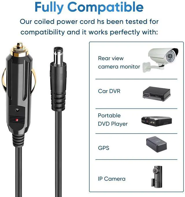 Alt view image 4 of 7 - DC 5.5x2.1mm Car Cigarette Lighter Power Cord,6.5ft 12V-24V Car Charger Power Adapter with Fuse, for Rear View Camera Monitor Car Truck Bus RV Power Supply Extension Cable
