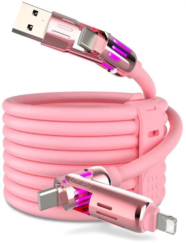Main image of 4-in-1 Universal USB Charging Cable with Carrying Case 240W Max Fast Charger Cord, USB-A, Dual USB-C & Lighting, for iPhone 14/15/16/17 Series, iPad & MacBook and More (Pink, 6.6Ft)