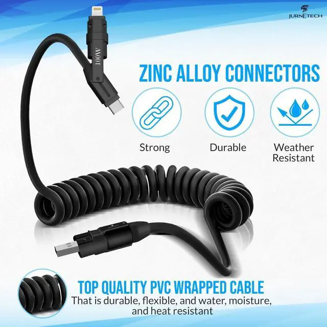 Alt view image 6 of 7 - 100W Multi Charging Cable - 6-in-1 Universal Fast Charging Cable with Zinc Alloy Connectors & PU Cable, Adjustable Length 120cm | C to C, USB to Type-C, Lightning, Micro - MFI Certified