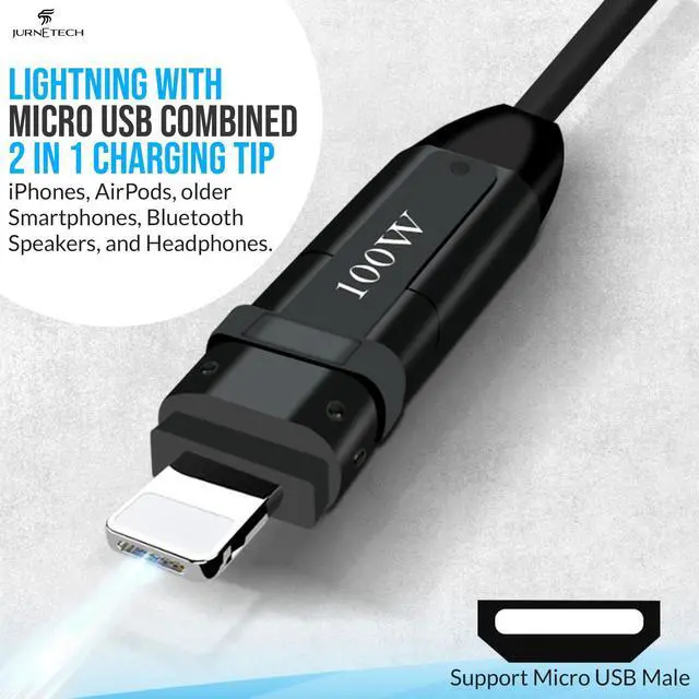 Alt view image 3 of 7 - 100W Multi Charging Cable - 6-in-1 Universal Fast Charging Cable with Zinc Alloy Connectors & PU Cable, Adjustable Length 120cm | C to C, USB to Type-C, Lightning, Micro - MFI Certified