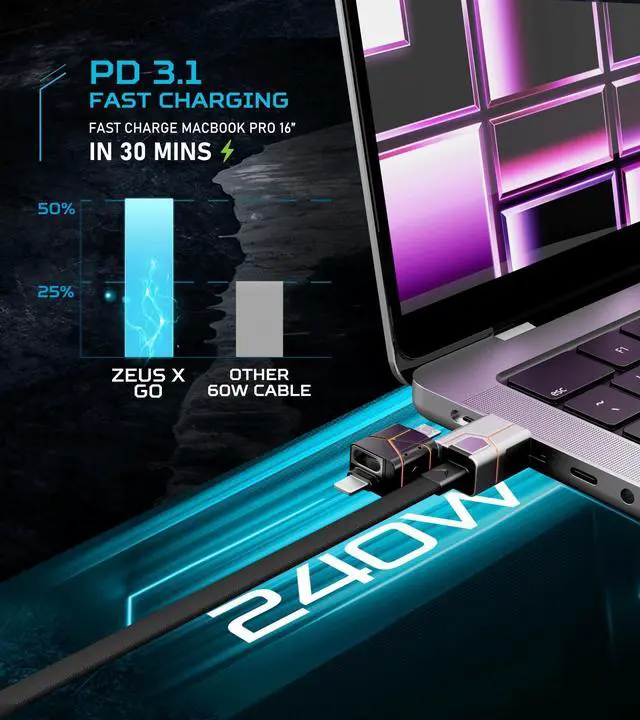 Alt view image 3 of 7 - X Go 6 in 1 Keychain Universal Cable 240W 5Gbps USB3.0 USB-C, Lightning, Micro-USB, USB-A Fastest Keychain Cable Zinc Alloy Ultra Durable (Mecha White)